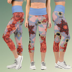 Leggings Capri Fleur de Mandala bleu et rouge