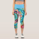 Leggings Capri Fleur de Mandala bleu rose et vert (Recto)