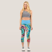 Leggings Capri Fleur de Mandala bleu rose et vert (Recto)