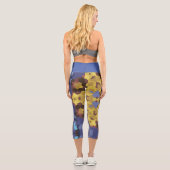 Leggings Capri Fleur de Mandala rétro jaune et bleu (Verso)