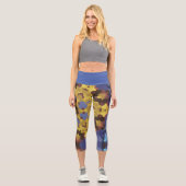 Leggings Capri Fleur de Mandala rétro jaune et bleu (Recto)