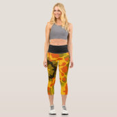Leggings Capri Fleur de Mandala rétro jaune et orange (Recto)