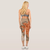 Leggings Capri Fleur de Mandala rétro Orange et Tan (Verso)