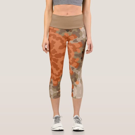 Leggings Capri Fleur de Mandala rétro Orange et Tan (Recto)