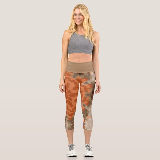 Leggings Capri Fleur de Mandala rétro Orange et Tan (Recto)