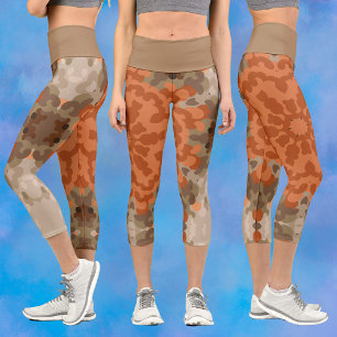 Leggings Capri Fleur de Mandala rétro Orange et Tan