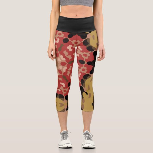 Leggings Capri Fleur de Mandala Retro rouge et Brown (Recto)