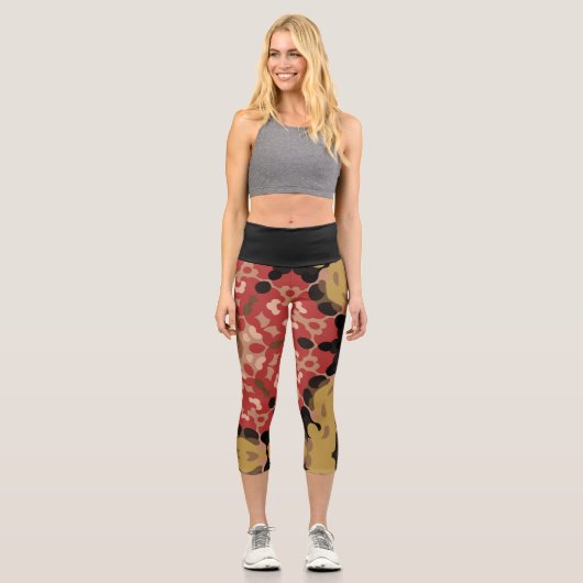 Leggings Capri Fleur de Mandala Retro rouge et Brown (Recto)