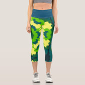 Leggings Capri Fleur de Mandala vert jaune et bleu (Recto)