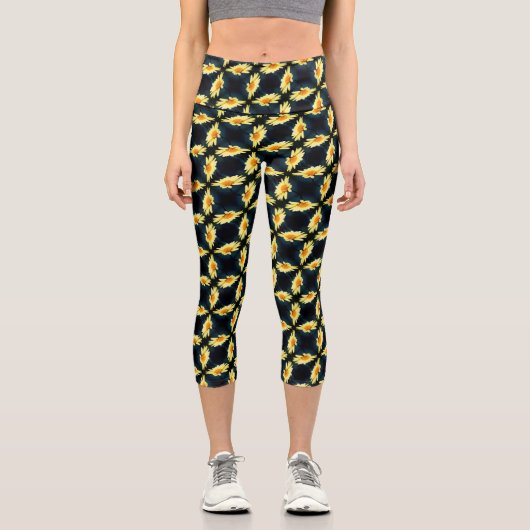Leggings Capri Fleur de marguerite jaune gros Motif (Recto)
