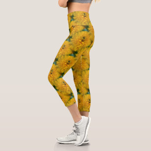 Leggings Capri Fleur de marguerite jaune Motif naturel