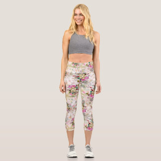 Leggings Capri Fleur décorative sans soudure avec perle jaune