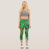 Leggings Capri Fleur d'hippie psychédélique orange et jambe verte (Recto)