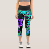 Leggings Capri Fleur d'hippie psychédélique violet Turquoise et n (Recto)