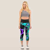 Leggings Capri Fleur d'hippie psychédélique violet Turquoise et n (Recto)