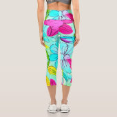 Leggings Capri Fleur féminine colorée Bleu arrière - plan mignon (Verso)