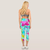 Leggings Capri Fleur féminine colorée Bleu arrière - plan mignon (Verso)