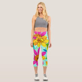 Leggings Capri Fleur féminine colorée Bleu arrière - plan mignon (Recto)