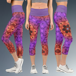 Leggings Capri Fleur Mandala rétro violet et rouge