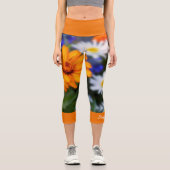 Leggings Capri Fleur orange Nom personnalisé (Recto)