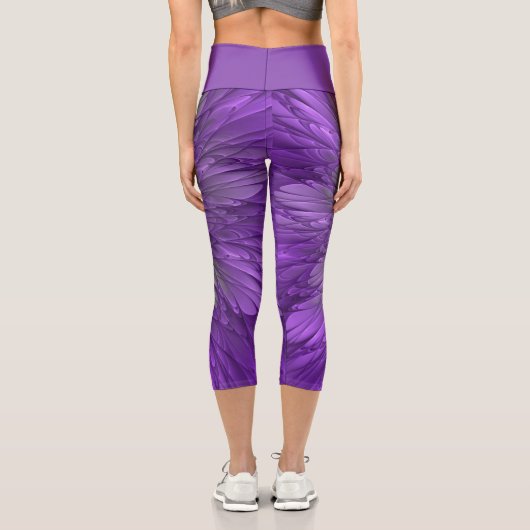 Leggings Capri Fleur psychédélique violette Abstraite Fractal Art (Verso)