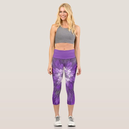 Leggings Capri Fleur psychédélique violette Abstraite Fractal Art (Recto)