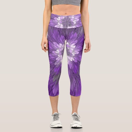 Leggings Capri Fleur psychédélique violette Abstraite Fractal Art (Recto)