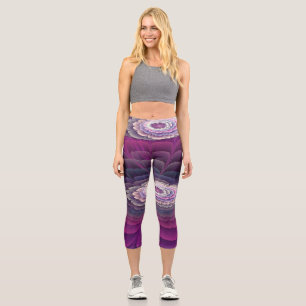 Leggings Capri Fleur rayante Coloré Abstrait Fractal Art rose