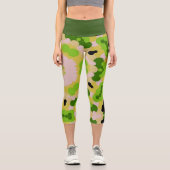 Leggings Capri Fleur Retro Mandala jaune vert et blanc (Recto)