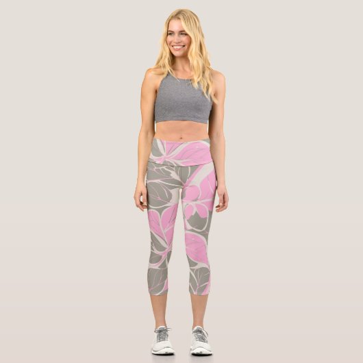 Leggings Capri Fleur Rose Abstraite (Recto)