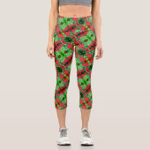 Leggings Capri Fleur rouge Zinnia de fond Motif Abstrait (Recto)