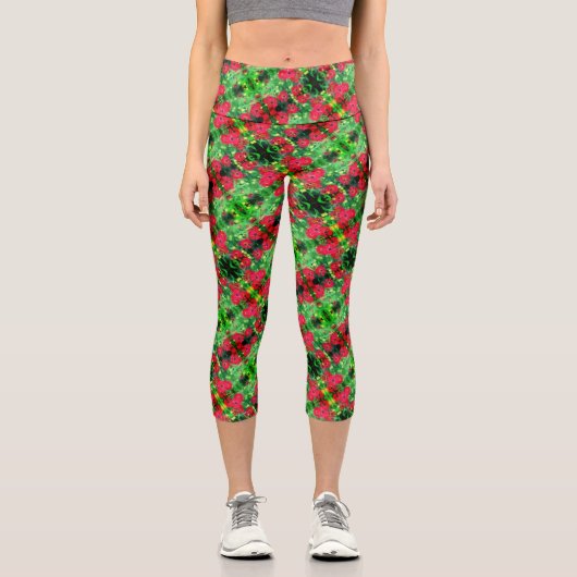 Leggings Capri Fleur rouge Zinnia de fond Motif Abstrait (Recto)