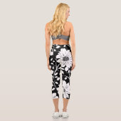 Leggings Capri Fleur simple noir et blanc Motif sans couture (Verso)