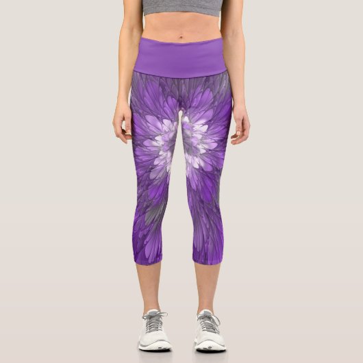 Leggings Capri Fleur Violette Psychedelique Art Fractal Abstrait (Recto)