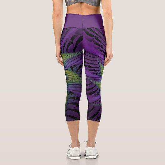 Leggings Capri Fleuron vert violet Art Abstrait fractal moderne (Verso)
