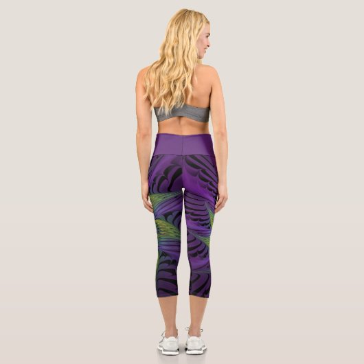 Leggings Capri Fleuron vert violet Art Abstrait fractal moderne (Verso)