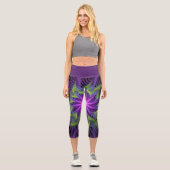 Leggings Capri Fleuron vert violet Art Abstrait fractal moderne (Recto)