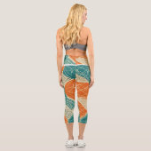 Leggings Capri Fleurs Abstraites Bleu Vert, Orange et Brun (Verso)