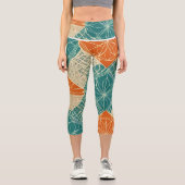 Leggings Capri Fleurs Abstraites Bleu Vert, Orange et Brun (Recto)