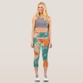 Leggings Capri Fleurs Abstraites Bleu Vert, Orange et Brun (Recto)
