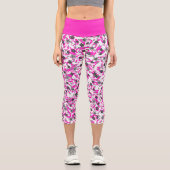 Leggings Capri Fleurs abstraites rose pâle et gris blanc (Recto)