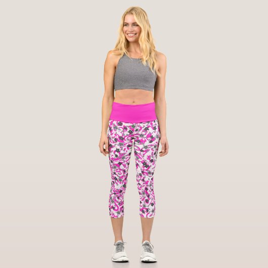 Leggings Capri Fleurs abstraites rose pâle et gris blanc (Recto)