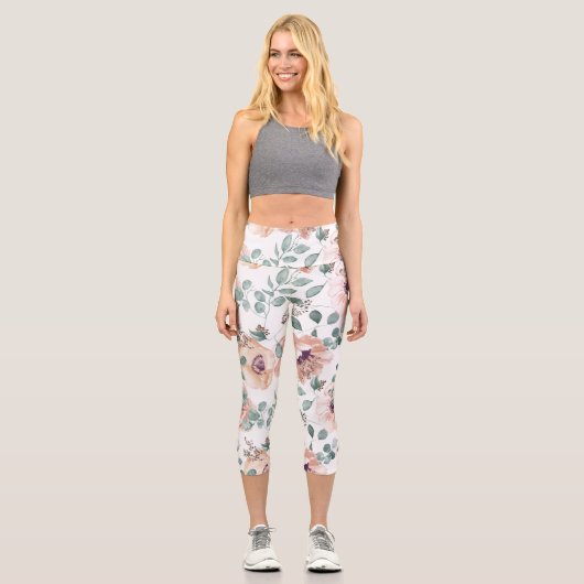Leggings Capri Fleurs Aquarelles Chic Blush (Recto)