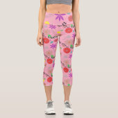 Leggings Capri Fleurs Art Doodle Rose / Floral (Recto)
