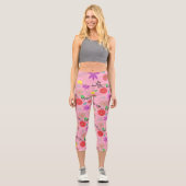 Leggings Capri Fleurs Art Doodle Rose / Floral (Recto)