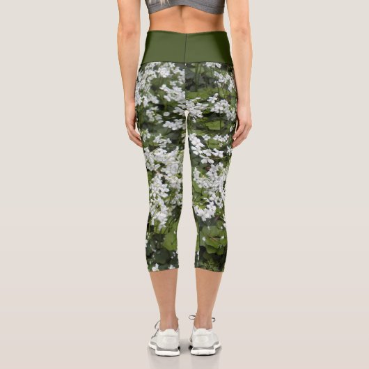 Leggings Capri Fleurs Bittercess blanches et feuillage vert Flora (Verso)
