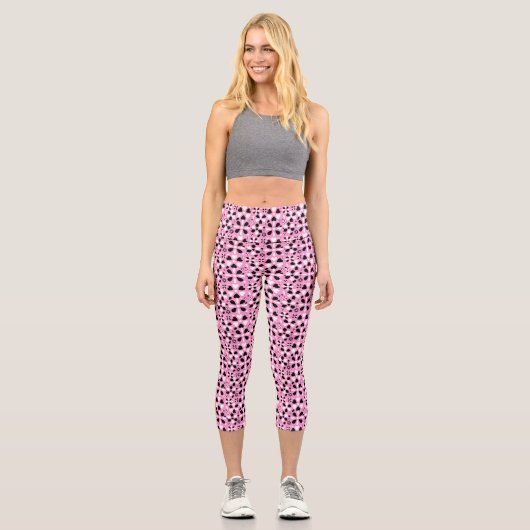 Leggings Capri Fleurs blanches noires mignonnes (Recto)