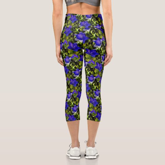 Leggings Capri Fleurs Bleues Motif d'art nature (Verso)