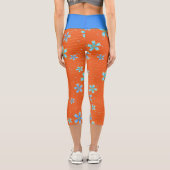 Leggings Capri Fleurs bleues sur orange (Verso)