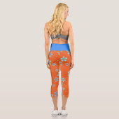 Leggings Capri Fleurs bleues sur orange (Verso)